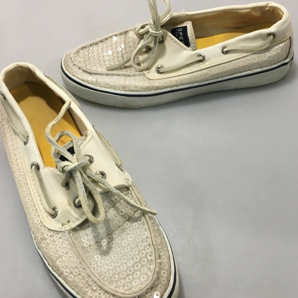 Sperry Women 8 M Bahama Sequins Ivory Boat Shoes